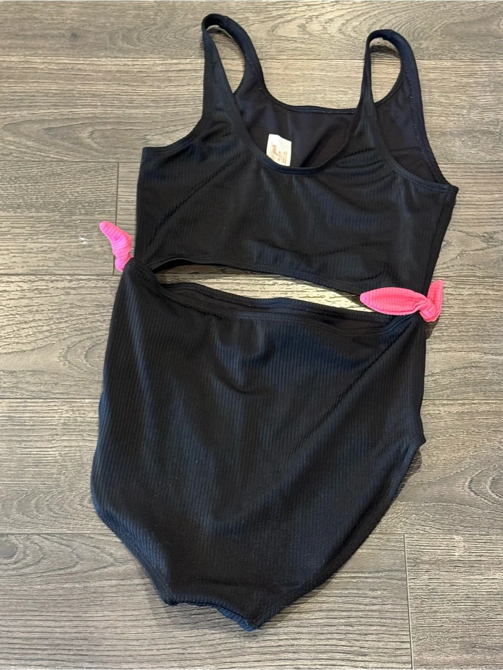 Cat & Jack 14 Girls' Black One-Piece Cut out pink bows
